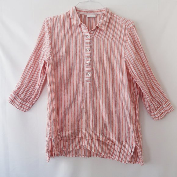 J. Jill Love Linen Pink Orange Striped Tunic - Picture 2 of 10